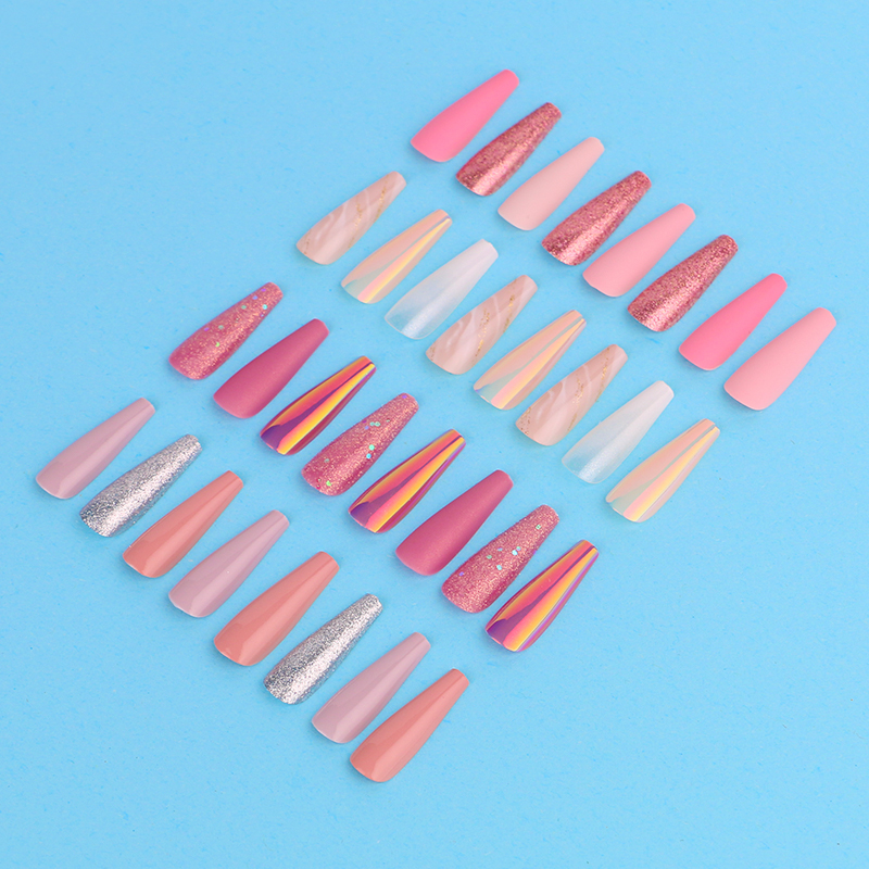 New Fashion Nails Arts Full Cover Rainbow Bright false nails coffin Press On Nails